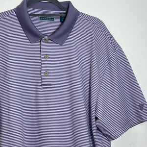 Cubavera Polo Shirt Men's XL Polyester Lavender Lilac Stripe Golf Casual Top